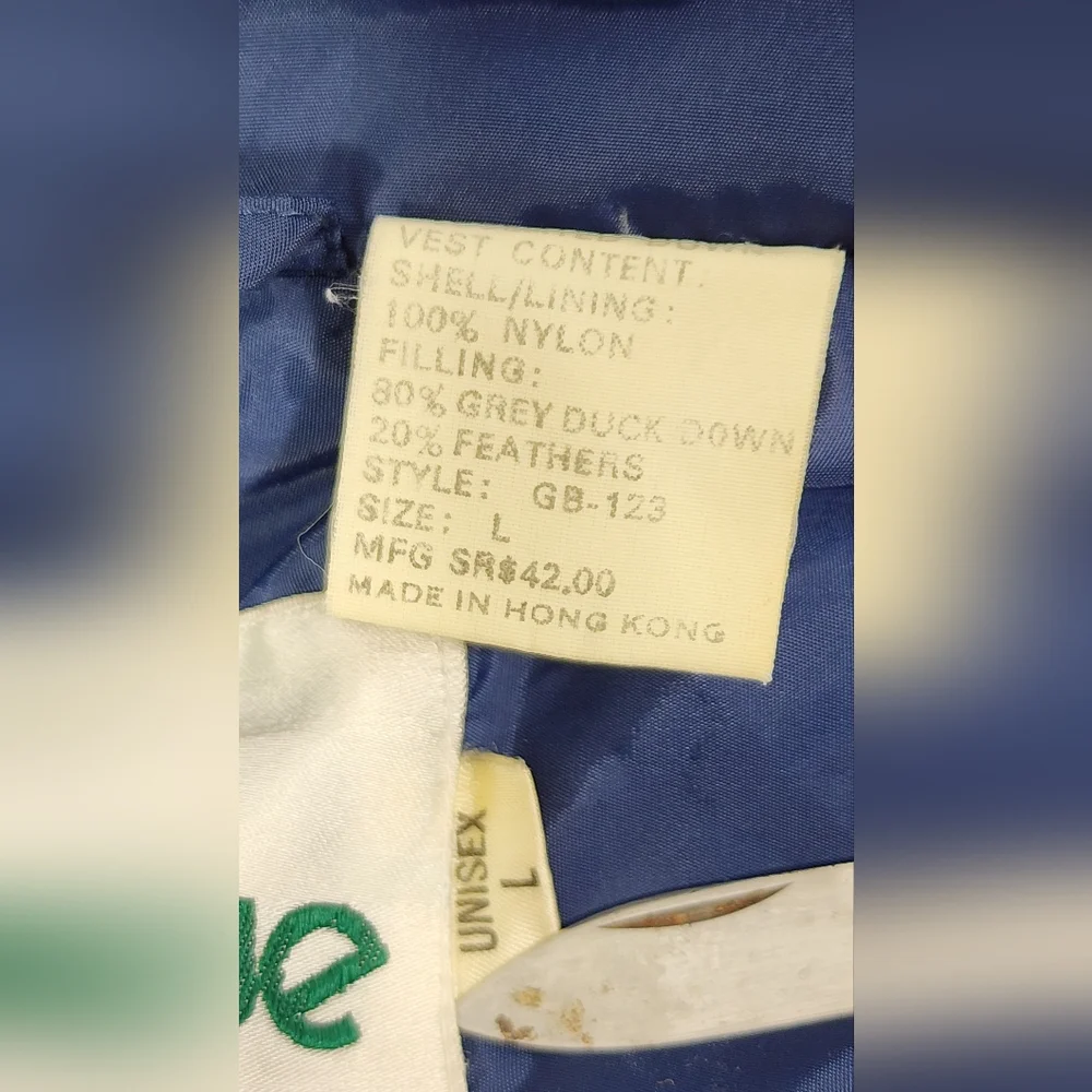 VINTAGE Skitique Unisex Vest Full Zip Vest Gray Duck Down Insulated Large Blue - Picture 12 of 12